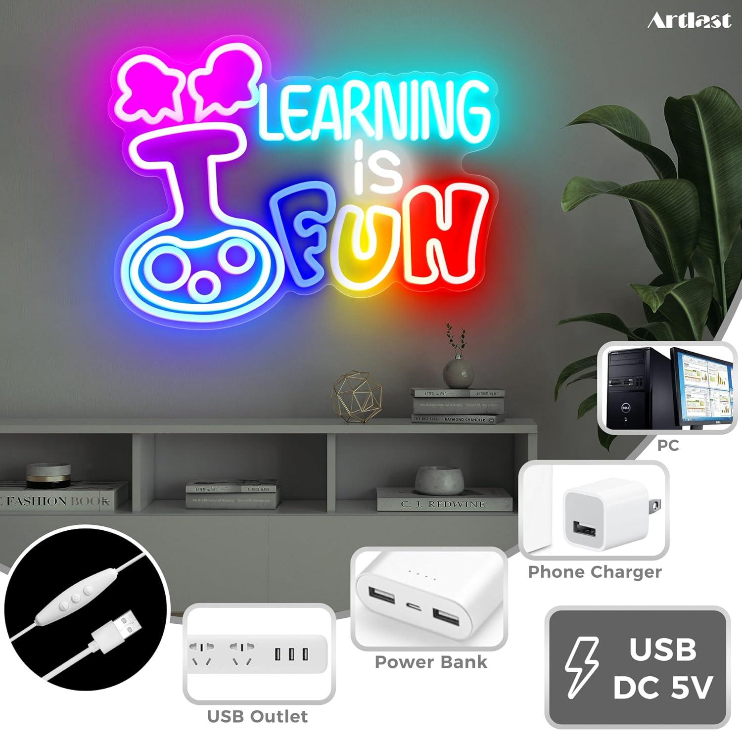 Learning Is Fun Neon Sign USB  - đánh giá và giá Kids Education Motivation